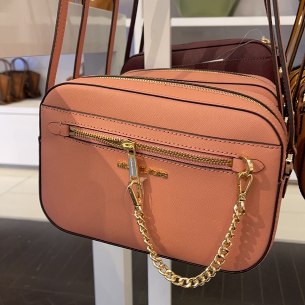Michael Kors Jet Set Item Large East West Zip Chain Sunset Rose Crossbody Bag